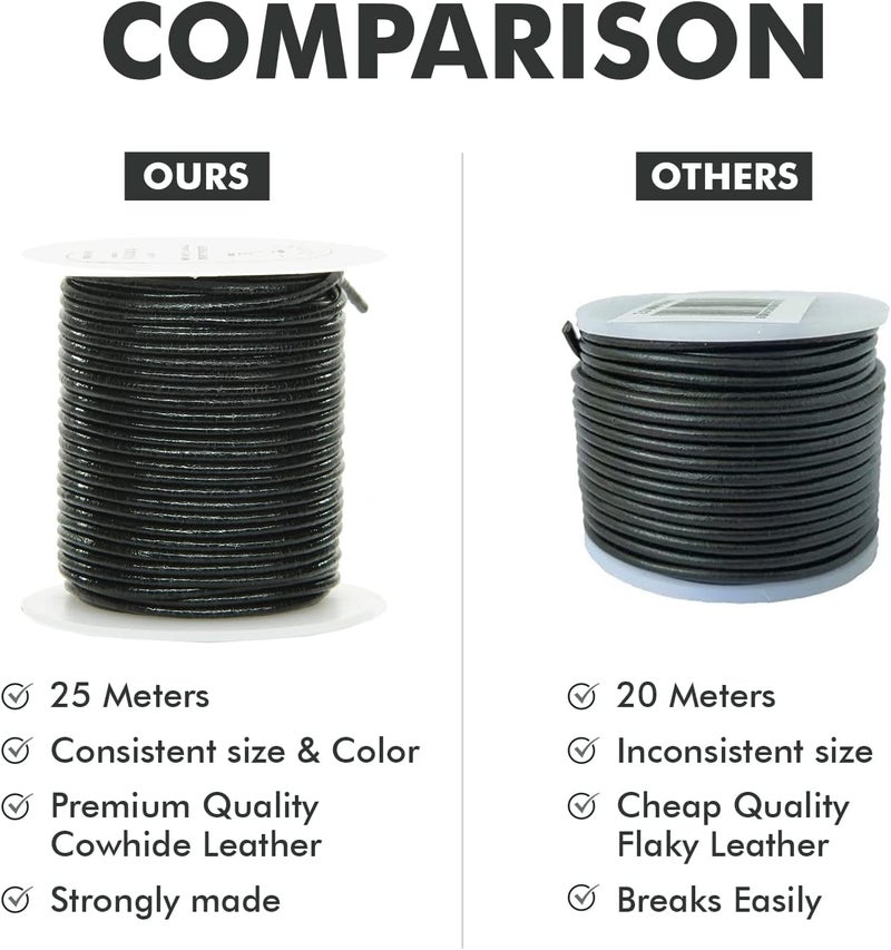 Decobuy Leather Cord for Jewelry Making, Round Cording 1.5 mm Rope, 27 Yards Used for Crafts, Necklace String, Braiding - Black - Image 3